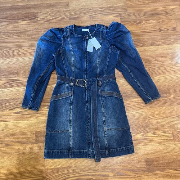 ULLA JOHNSON Cori Dress Dark Wash denim long puff sleeve romper size 4 - Picture 9 of 15